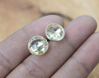 Cut Lemon Quartz 925 Sterling Silver Gemstone 1 PAIR Stud Earring