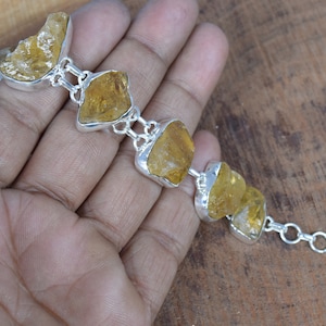 Rough Yellow Citrine 925 Sterling Silver Gemstone Adjustable Silver Bracelet ~ Handmade Jewelry ~ Gift For Christmas ~ Big 9 Stone Bracelet