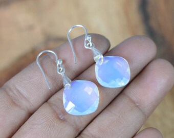 Glass Opalite Earrings Green Peridot Glass Gumetal Teardrop Earrings 32mm Tall 11mm Wide