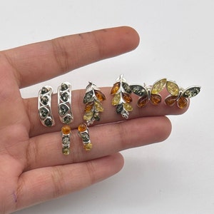Baltic Amber 925 Sterling Silver Natural Multi Gemstone Elegant Stud Earring ~ Handmade Designer Hoop Earring Jewelry ~ Gift For Christmas