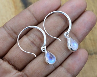 Rainbow Moonstone 925 Sterling Silver 1 PAIR Drop Earring ~ Gemstone Earring ~ June Birthstone