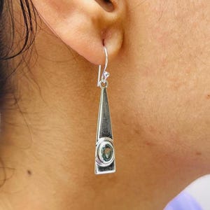Faceted Blue Topaz Long Bar 925 Sterling Silver, Gemstone Drop Earrings, Tapered Dangle Earrings