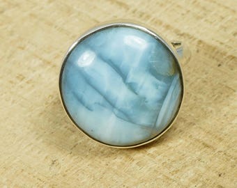 Handmade Peruvian Blue Opal Ring: 925 Sterling Silver, US Size 9