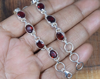 Red Garnet Sterling Silver Bracelet: Adjustable Gemstone, January Birthstone