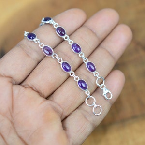Purple Amethyst 925 Sterling Silver Oval Gemstone Jewelry Adjustable Bracelet