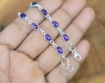 Purple Amethyst 925 Sterling Silver Oval Gemstone Jewelry Adjustable Bracelet