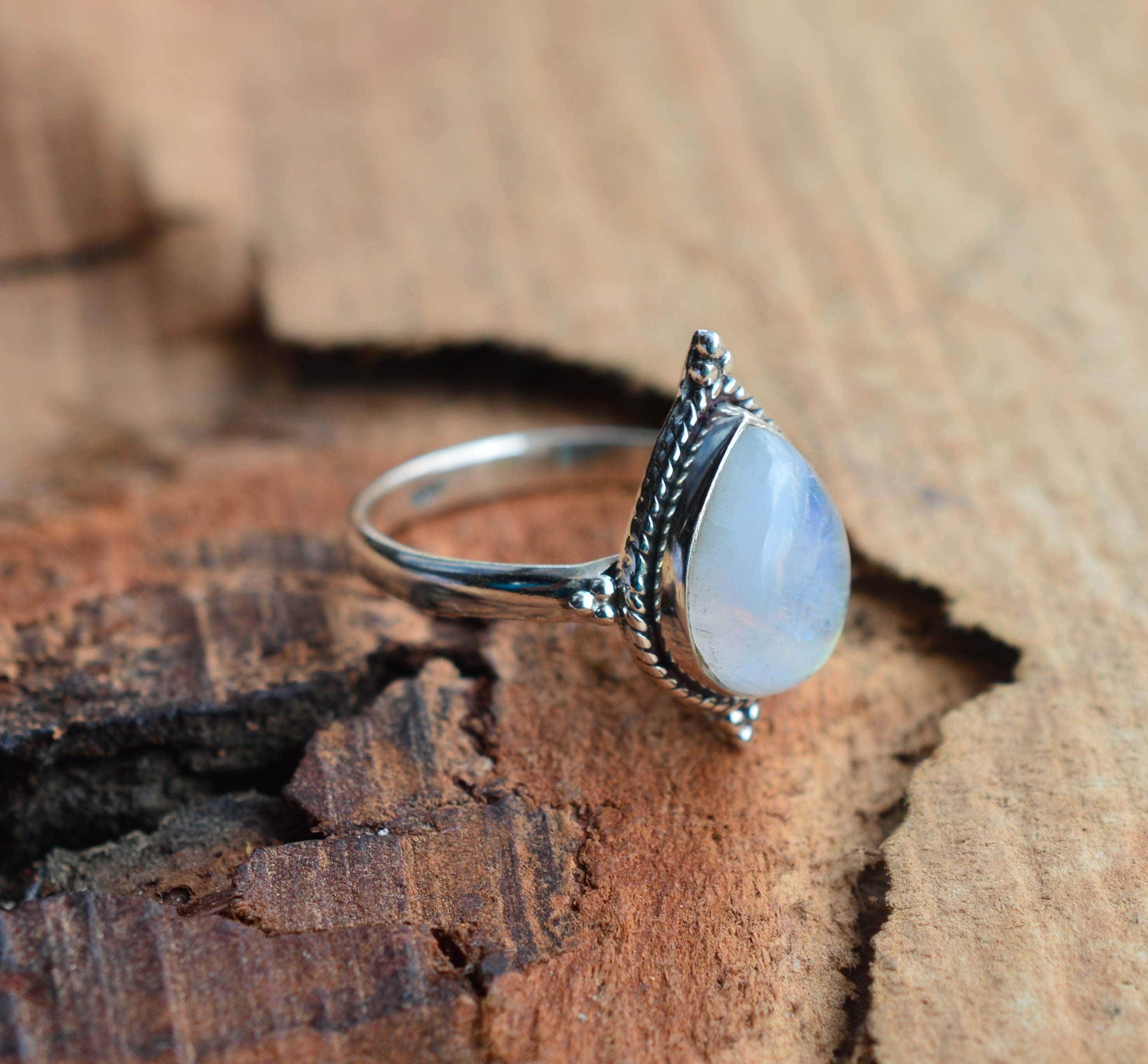 Bague En Argent 925 Avec Amazonite Verte Facettée En Forme De Poire - Taille 6,75