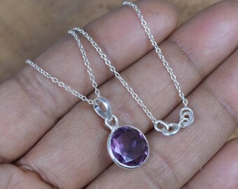 Purple Amethyst 925 Sterling Silver Faceted Round Gemstone Jewelry Pendant w/ or w/o chain ~ February Month Birthstone ~ Gift For Birthday