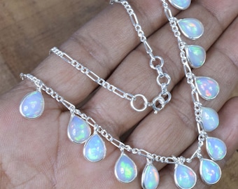 Collar de ópalo etíope en forma de pera: piedra preciosa de plata de ley, piedra natal de octubre