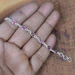 Rosa Turmalin 925 Sterling Silber Natürlicher Edelstein Verstellbares Armband ~ Oktober Geburtsstein ~ Geschenk für Geburtstag ~ 12 Stein Armband