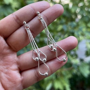 Silber Lange Ohrring 925 Sterling Silber Designer Kugel schlicht Ohrringe Schmuck ~ handgemachter Schmuck ~ Designer lange Ohrring ~ Geschenk für Geburtstag