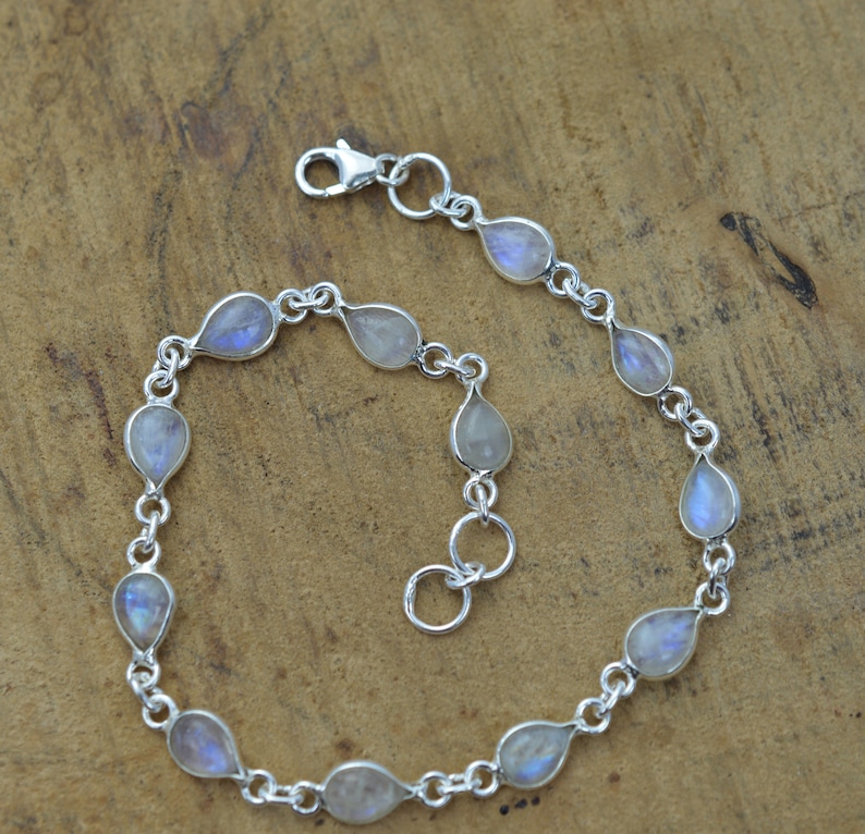 White Rainbow Moonstone 925 Sterling Silver Jewelry Adjustable Bracelets zdjęcie 6