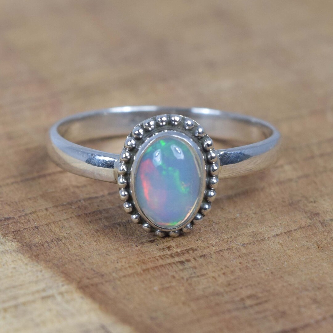 Bague En Argent Sterling 925 Avec Opale Naturelle D'Éthiopie - Fait Main, Taille Ronde, Neuf Sans Emballage
