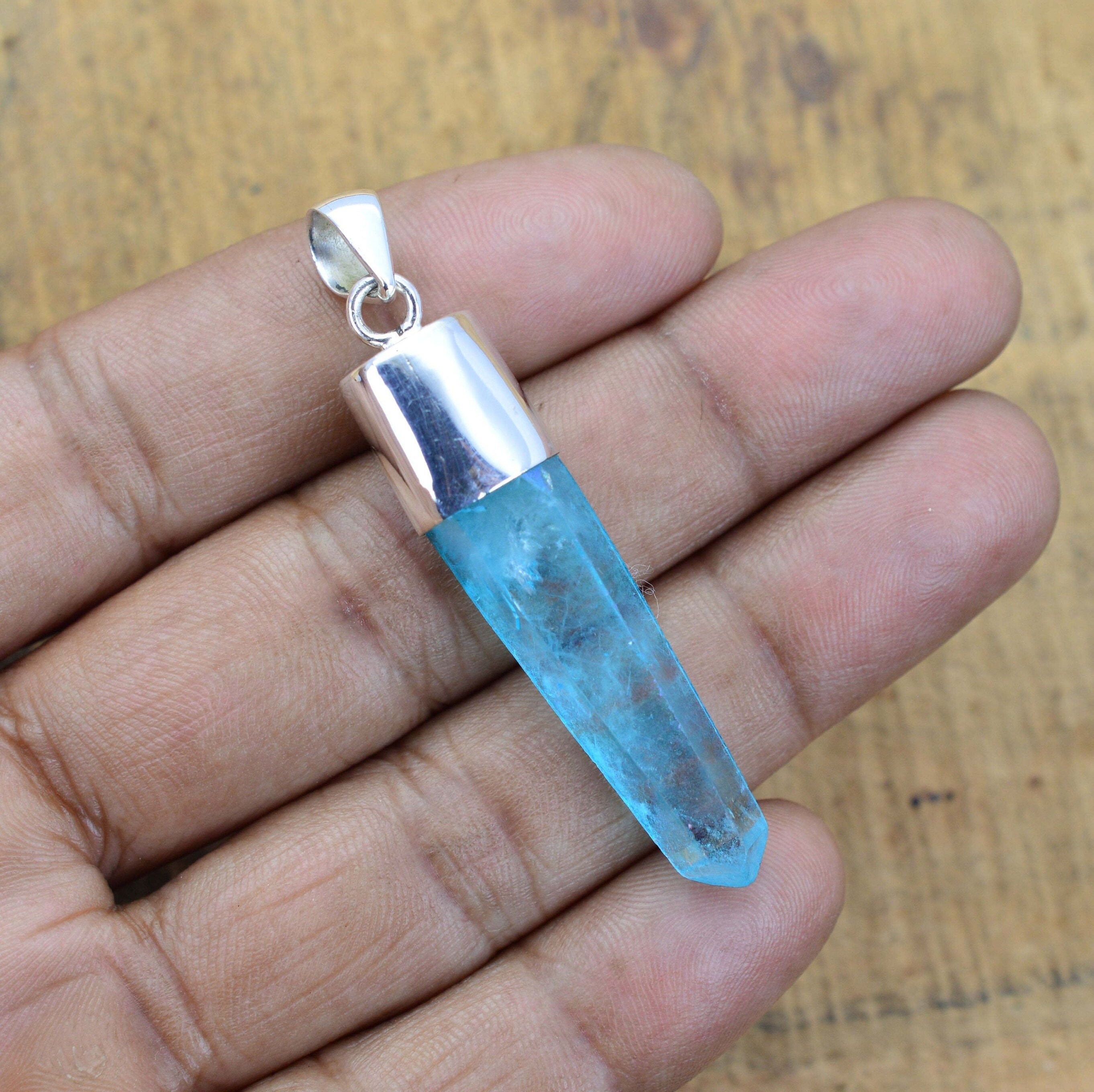 Pendentif Fait Main En Argent Sterling 925 Avec Quartz Druzy Titane - Longueur 3,25 Pouces