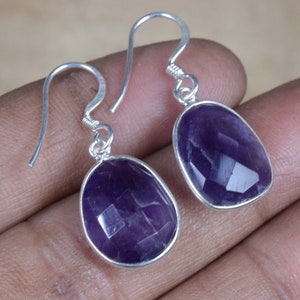 Cut Purple Amethyst 925 Sterling Silver Natural Gemstone Elegant Hook Earring ~ February Birthstone ~ Handmade Jewelry ~ Gift For Christmas