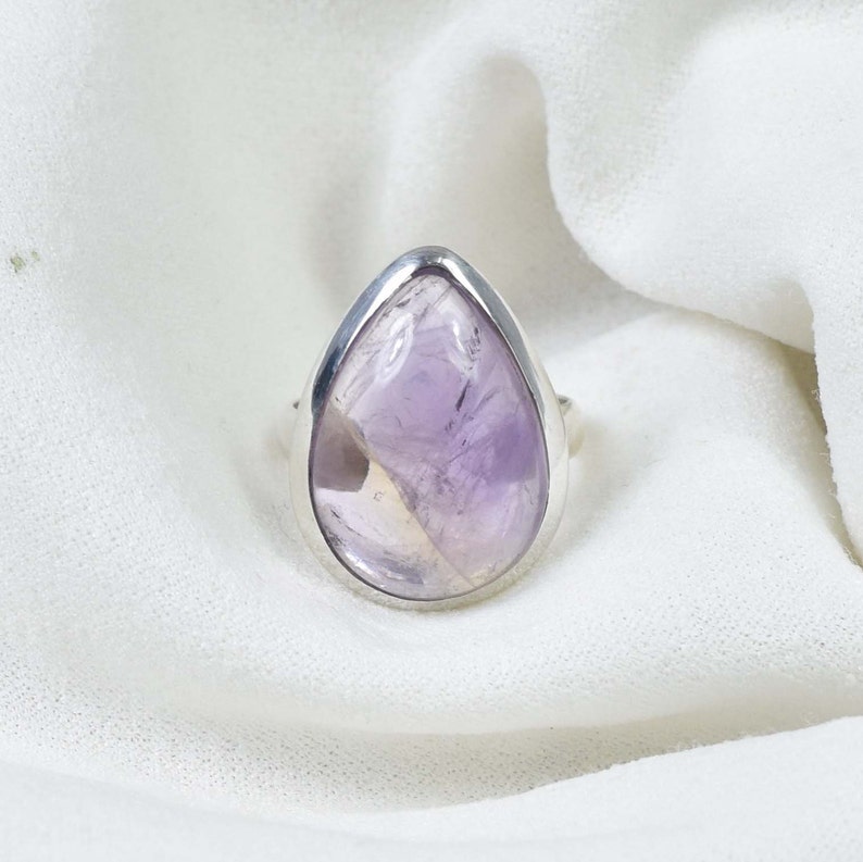 Handgjord päron-ametrinring: Ädelstenssmycken i 925 sterlingsilver - storlek 9 bild 1