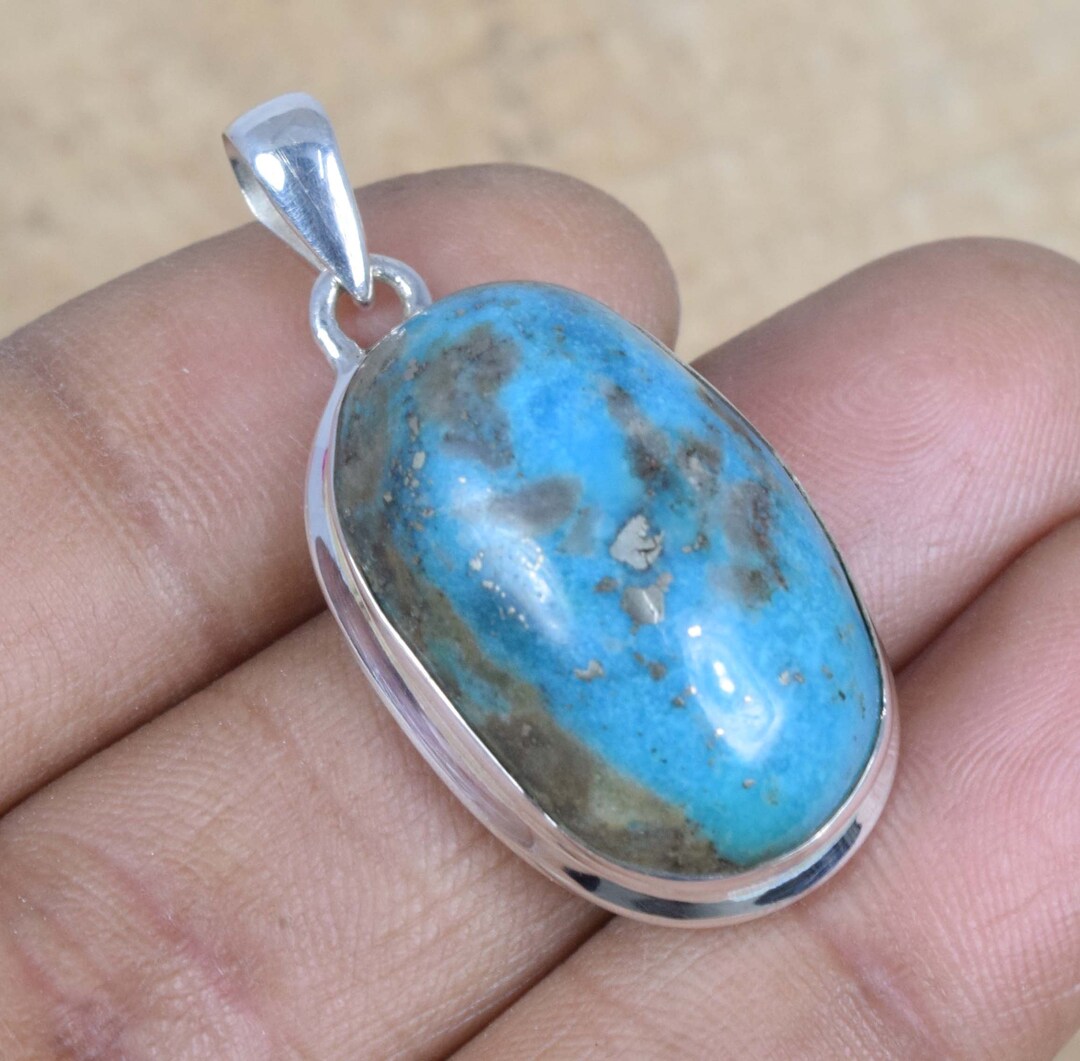 Pendentif Turquoise Argent Sterling 925 Fait Main - Bijou Pierre Précieuse - Sans Nickel