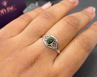 Black Ethiopian Opal 925 Sterling Silver Natural Gemstone Ring, October Birthstone Jewelry Ring