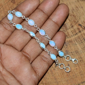 Milky Opalite 925 Sterling Silver 10 Stone Gemstone Jewelry Adjustable Bracelet