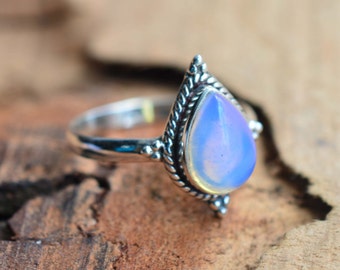 Bague de créateur en argent sterling 925 avec opalite laiteuse