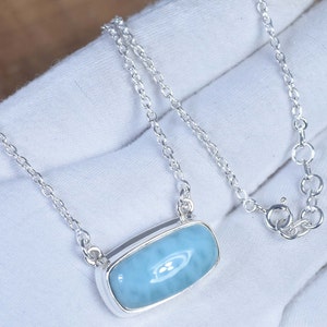 Blue Larimar 925 Sterling Silver Gemstone Elegant Chain Necklace ~ March Birthstone ~ Handmade Jewelry ~ Natural Larimar ~ Gift For Birthday