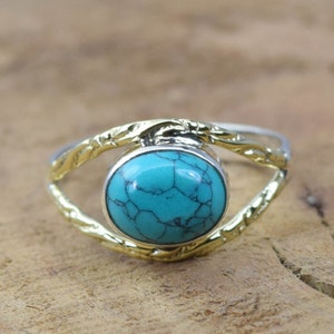 Blauw Turquoise 925 Sterling Zilver Messing Edelsteen Elegante Ring ~ December Maand Geboortesteen ~ Blauw Turquoise Ring ~ Cadeau voor Valentijnsdag