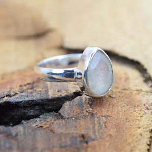 White Rainbow Moonstone 925 Sterling Silver Handmade Jewelry Ring ~ Gift For Her ~ Ring Size US ~ 8.5/UK ~ Q