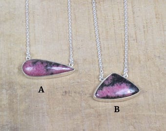 Handmade Pink Rhodonite Necklace: 925 Sterling Silver Gemstone Jewelry