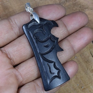 Houten ambachtelijke 925 sterling zilveren edelsteen elegante lange hanger sieraden ~ snijwerk houten edelsteen ~ handgemaakte sieraden ~ cadeau voor verjaardag