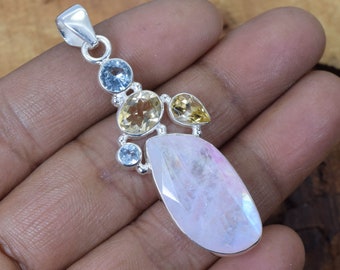 Details about   925 Sterling Silver Blue Topaz Citrine Gemstone Rose Gold Plated Gift Pendant 