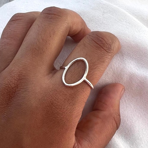 925 Sterling Silver, Dainty Open Oval Ring, Modern Minimalist