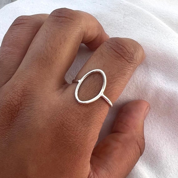 925 Sterling Silver, Dainty Open Oval Ring, Modern Minimalist