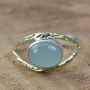 Aqua Chalcedony 925 Sterling Silver Brass Natural Gemstone Elegant Jewelry ~ March Month Birthstone ~ Designer Ring ~ Gift For Valentine Day