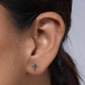 Silver Plain Cross Stud 925 Sterling Silver 1PAIR Stud ~ Handmade Jewelry ~ Religious Jewelry ~ Cross Plain Stud ~ Gift For Christmas