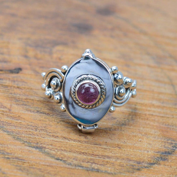 Anello Artigianale Argento 925 Con Tormalina Rosa Naturale - Fatto A Mano India