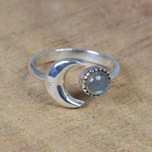 Labradorite 925 Sterling Silver Gemstone Adjustable Ring ~ Handmade Jewelry ~ March Birthstone ~ Half Moon Style Ring ~ Gift For Anniversary