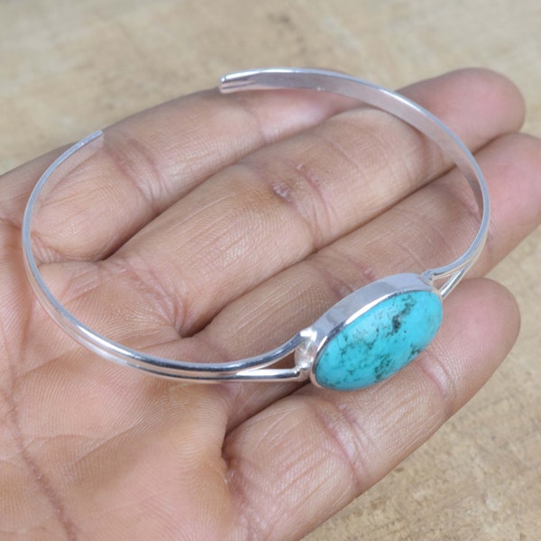 Natural Blue Turquoise 925 Sterling Silver Gemstone Adjustable Handmade Bangle Jewelry ~ Turquoise Cuff Bracelet ~ Gift For Valentine Day