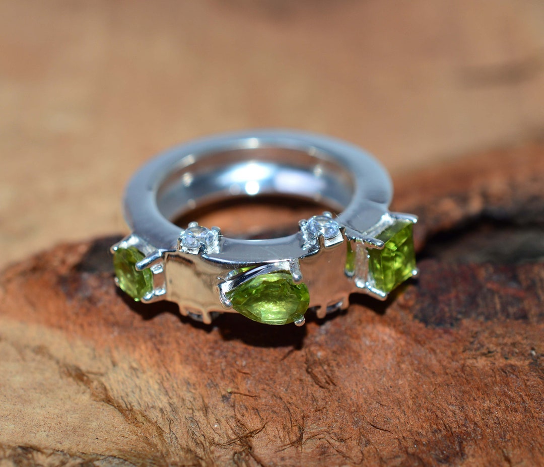 Joyas Plata Anillos De Peridoto Facetados De Múltiples Formas De