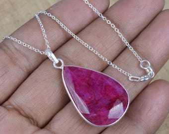 Ruby Teardrop 925 Sterling Silver Gemstone Jewelry Pendant w/ or w/o chain ~ Handmade Jewelry ~ Gift For Birthday