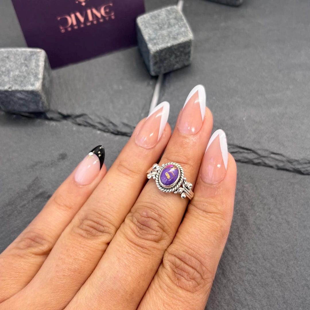Anello Artigianale In Argento 925 Con Pietra Turchese Rame Viola &ndash; SR1064