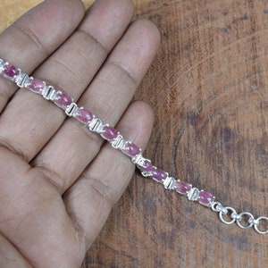 Pink Tourmaline 925 Sterling Silver Natural Gemstone Adjustable Bracelet ~ October Birthstone ~ Gift For Anniversary ~ 18 Stone Bracelet
