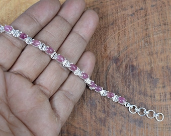 Pink Tourmaline Sterling Silver Bracelet: Adjustable Gemstone Jewelry
