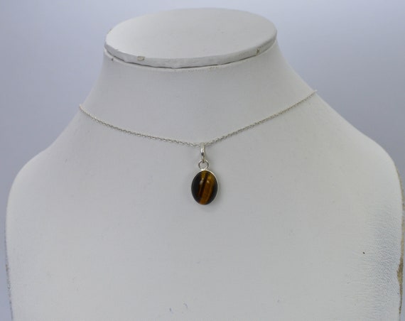 Womens Tigers Eye 925 Sterling silver/Stainless steel Chain Pendant Necklace for Women Jewelry 24/20