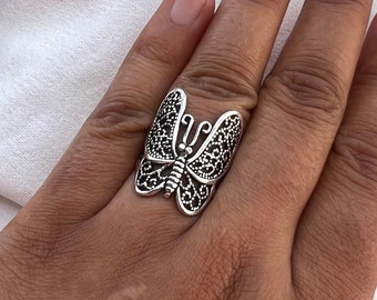 Silver Butterfly Ring 925 Sterling Silver Filigree Monarch Butterfly Ring ~ Silver Handmade Boho Ring ~ Unisex Ring ~ Gift For Christmas