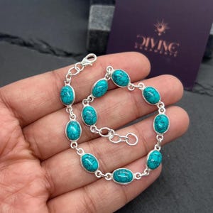 Blue Turquoise 925 Sterling Silver Adjustable Bracelet ~ Gift For Her