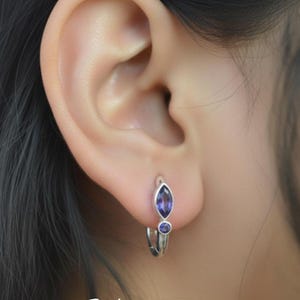 Blue Iolite Hoop Earrings: 925 Sterling Silver Marquise Gemstone