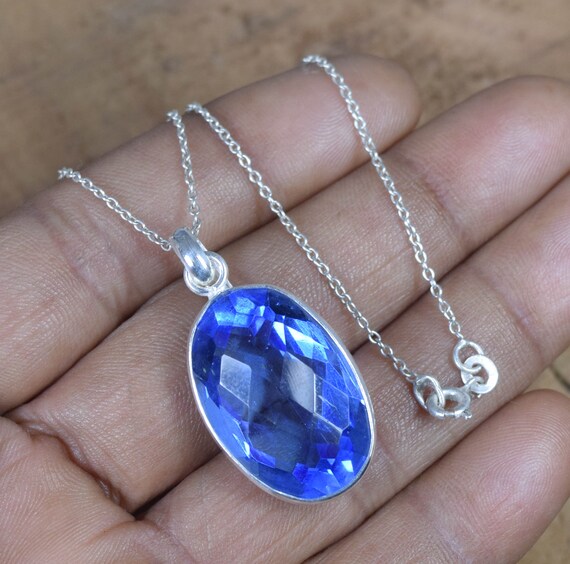 thumbnail image 2 of Blue Carving Quartz Pendant – 925 Sterling Silver Plated Moon Charm, Handmade Locket 2 of 6