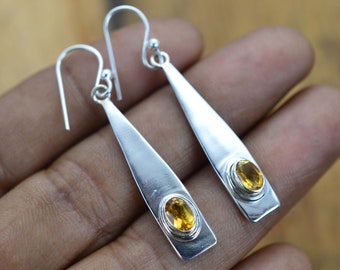 Yellow Citrine 925 Solid Sterling Silver Oval Shape Hook Earring