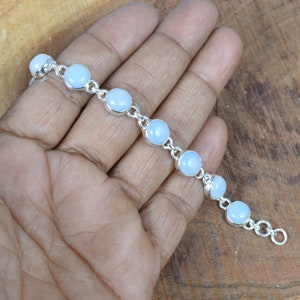 Milky Opalite 925 Sterling Silver Gemstone Adjustable Elegant Bracelet ~ Round Shape Bracelet ~ Gift For Birthday ~ 11 Stone Bracelet