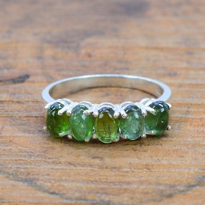 Anel de prata esterlina 925 com turmalina verde ~ Joia feita à mão ~ Presente de aniversário ~ Joia com 5 pedras